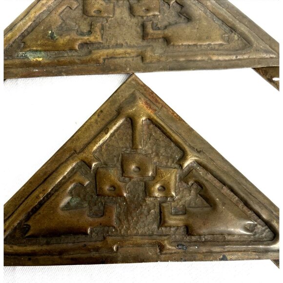 Heintz Desk Blotter 4 Corners Brass Handcrafted Accessory Antique 7" x 5 .5" - Picture 5 of 10